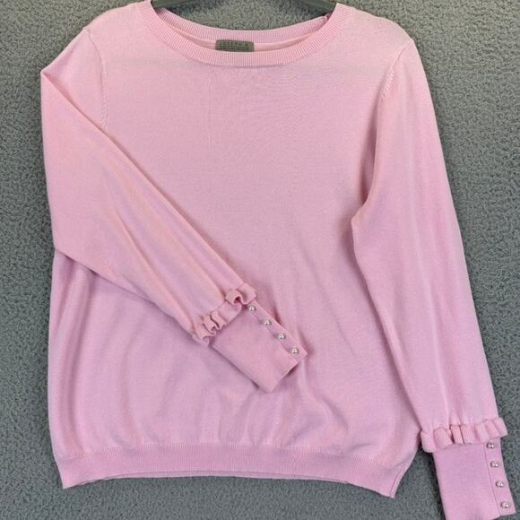 JOSEPH A Sweater Womens XL Petite Coquette Feminine Ruffle Faux Pearl Buttons - Picture 1 of 11